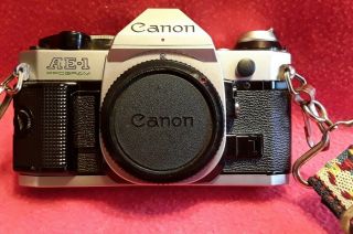 Canon Ae - 1 Program 35mm Slr Vintage Camera Body.  Black.  199a Flash 3 Lenses Case