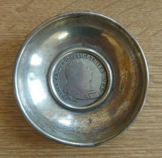 Antique Silver Dish With Italian Embedded Coin In A
