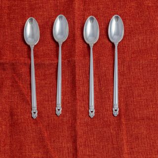 Royal Danish Sterling Acorn Silver Ice Tea Spoons Set Of Four
