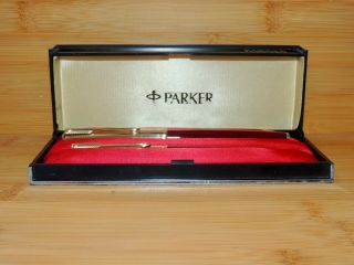 Vintage Boxed Parker 65 Fountain Pen & Pencil Set - Rolled Gold Caps - Aa53
