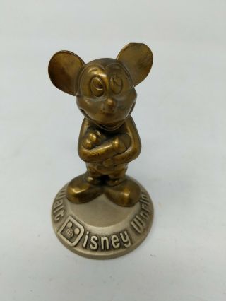 Vtg Walt Disney World Production Brass Mickey Mouse Desk Paperweight Statue 3”