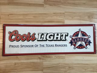 Coors Light Beer Sign Texas Rangers Baseball 2000 Metal 29.  5x9.  75 Red White Blue