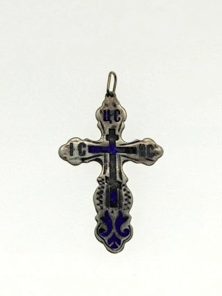 Antique Rare Imperial Russian Sterling Silver 84 Christian Cross Enamel Pendant