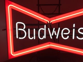 Vintage 1986 Authentic Advertising Budweiser Beer Bowtie Neon Bar Sign 2