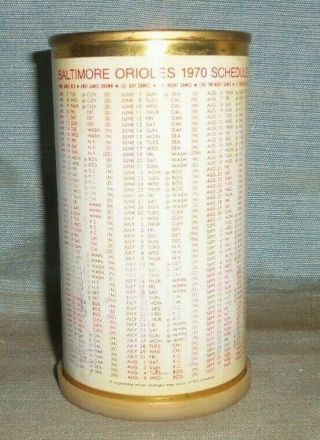 National Bohemian 1970 Baltimore Orioles Schedule Bank Top Empty Beer Can