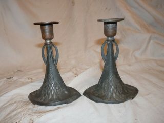A Unusual Small Antique / Vintage Pewter,  Silver,  Copper,  325 Candle Sticks
