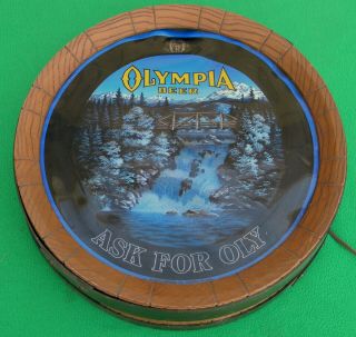 1980 Vintage Olympia Beer Ask For Oly Waterfall Barrel Light Up Sign