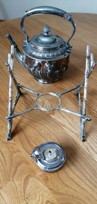 Silver Plated Spirit Kettle,  Stand & Burner Walker And Hall