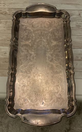 Rare Vintage Oneida Silver Etched Serving Tray Chippendale With Detail Edge