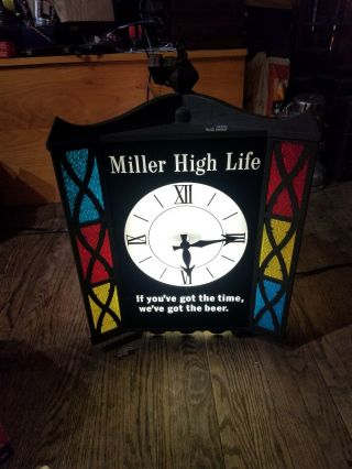 Miller Beer Sign High Life Lrg Motion Spinning Lighted 3 Sided Clock Bar Light