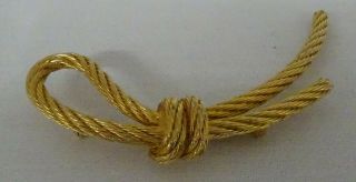 Vintage Christian Dior Twisted Rope Gold Plated Pin Brooch Signed