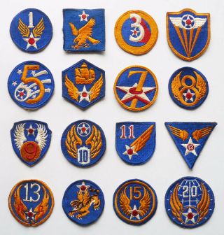 16 Authentic Vtg World War Ii Army Air Corps Patches 1st Thru 20th Ww2