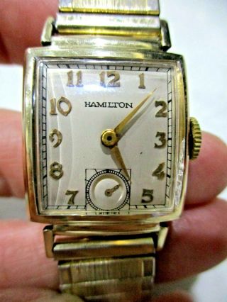 Vtg Mens Art Deco Hamilton 19j - 982 - 14k Gold Filled J289767 Wristwatch Runs