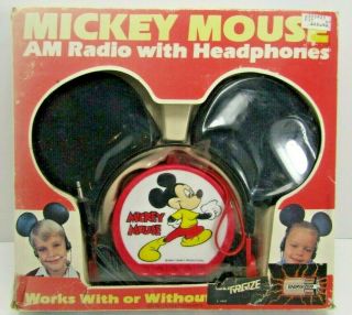 Vintage Walt Disney Mickey Mouse Am Radio With Headphones Disney World