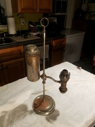 Vintage Manhattan Lamp Brass Co Ny Nickel Plate Student Oil 1800s