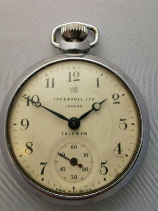 Vintage Chrome Ingersoll Ltd London Triumph Pocket Watch