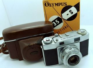 Vintage Olympus 35 - S Camera W/ Leather Case Good Order