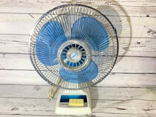 Tatung Vintage Electric Fan 12 - Inch Oscillating 1980s Lc - 12wsa Blue Blade