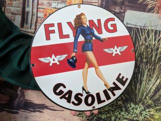 Old Vintage Flying A Aviation Gasoline Porcelain Enamel Gas Motor Oil Pump Sign