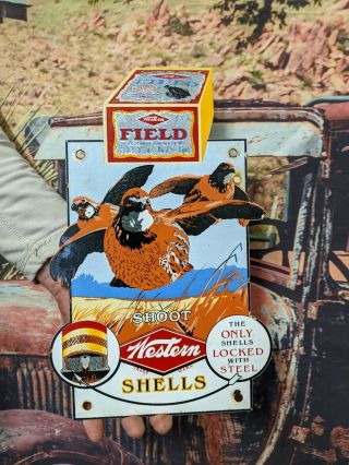 Old Vintage Western Field Shells Porcelain Advertising Gun Sign Winchester Colt
