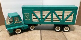 Vintage 1966 Structo Turbine Livestock Moving Animal Hauler Truck And Trailer