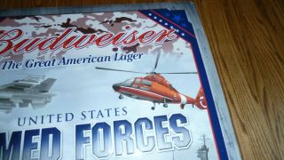 BUDWEISER UNITED STATES ARMED FORCES METAL SIGN ARMY NAVY AIR FORCE MARINES BEER 3