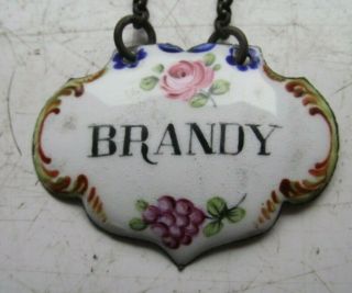 Antique Victorian Enamel Brandy Decanter Label & Chain Bilston