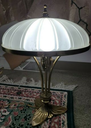 Pair (2) Victorian Vintage Brass Boudoir Ribbed Glass Table Lamps