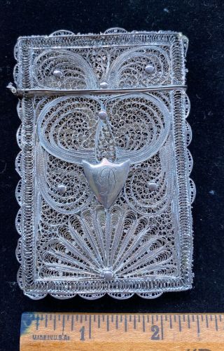 Antique Ladies Calling Card Case In Silver Filigree Monogrammed " D "