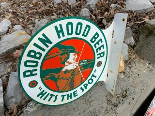 Old " Robin Hood Beer " Metal Flange Advertising Sign,  (11.  75 " X 11.  75 ") Sign