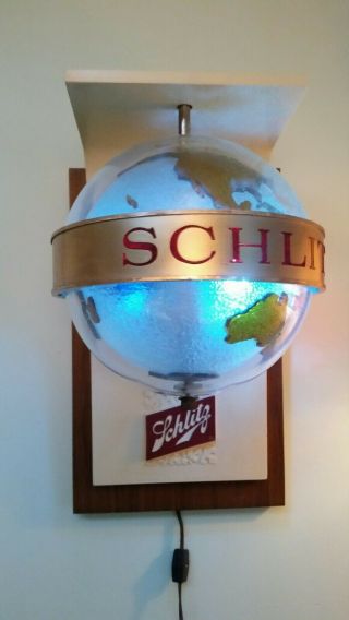 Vintage 1968 Schlitz Beer Rotating Lighted Spinning Hanging Bar Globe Sign