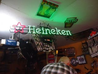 Very Lg Heineken Star Neon Beer Light Bar Sign Man Cave Check It Out