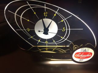 Vintage 1960 Schaefer Beer Atomic Lighted Clock Sailboat Mid Century Nos