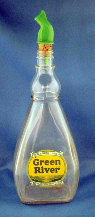 Vintage Green River Soda “chubby” One - Quart Syrup Dispenser Bottle Prohibition