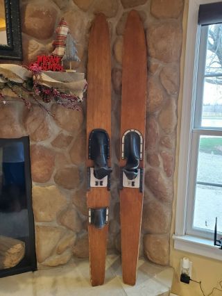 Vintage Wooden Water Ski With Rubber Binding 68 " Tall