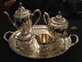 Vintage Silver Plated Rogers & Bro 5 Piece Coffee & Tea Service With Tray