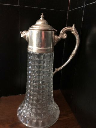 Vintage Ornate Glass & Silverplate Pitcher Carafe Victorian Art Glass - Italy