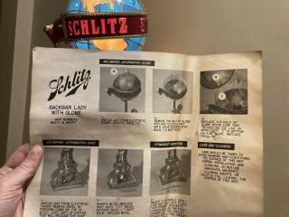 Schlitz Beer Lady Lamp Light Globe 46” and Instructions 4