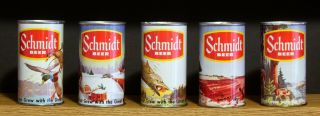 Set Of 5 Schmidt Beer Can - Wildlife Scene - Yellow Seam - Empty - No Bottoms