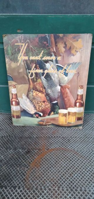 Vintage Meister Brau Beer Duck Pheasant Rifle Hunting Cardboard Sign