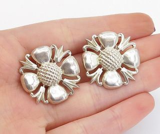 Mma 925 Silver & 14k Gold - Vintage Shiny Flower Designed Drop Earrings - E9841