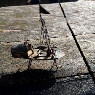 ANTIQUE CHINESE STERLING SILVER MINIATURE JUNK BOAT 3