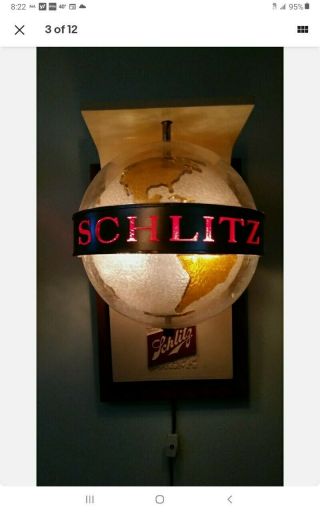 Schlitz Beer Sign1968 Motion Spinning Globe Wall Sconce Light Bar Lighted