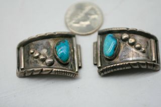 Vintage Old Pawn Sterling Silver Navajo Turquoise Watch Band Tips A4