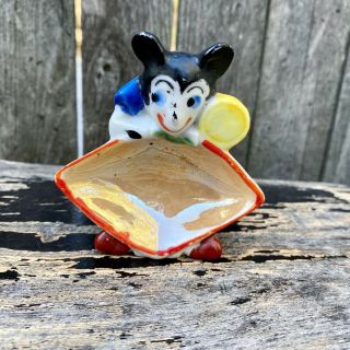 Vintage Mickey Mouse Ceramic Ashtray 1940s Japan Walt Disney Knock Off Souvenir