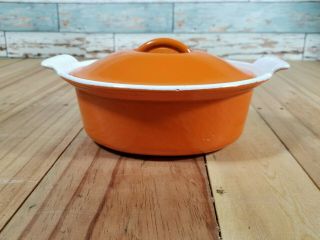 Le Creuset 18 Vintage Volcanic Orange Cast Iron Oval Casserole Pot With Lid Vgc