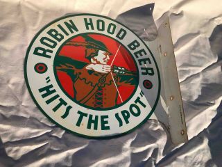 Old Robin Hood Beer Hits The Spot Double Sided Painted Flange Advertising Sign