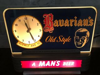 Bavarian Old Style Lighted Countertop Clock Reverse Glass Advertising 1950 