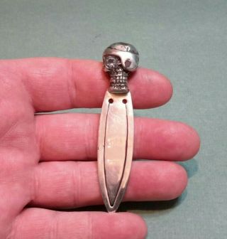 Rare Silver Skull Bookmark Glass Eye Hallmarked Sheffield 1921 Memento Mori