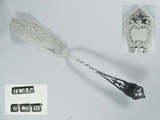 Antique Edwardian 1904 Sterling Silver Dip Butter Spreader Knife Bright Cut Hwld